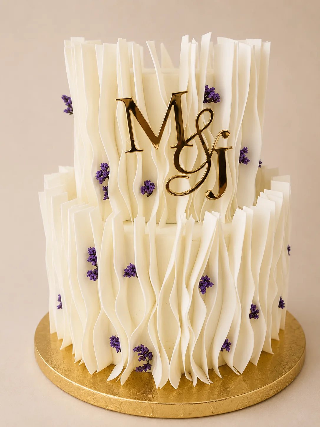 Elegancki biały tort piętrowy z monogramem